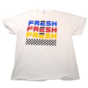 Vintage Gildan Fresh Triple Graphic Mens XL White Checkered Short Sleeve Tee